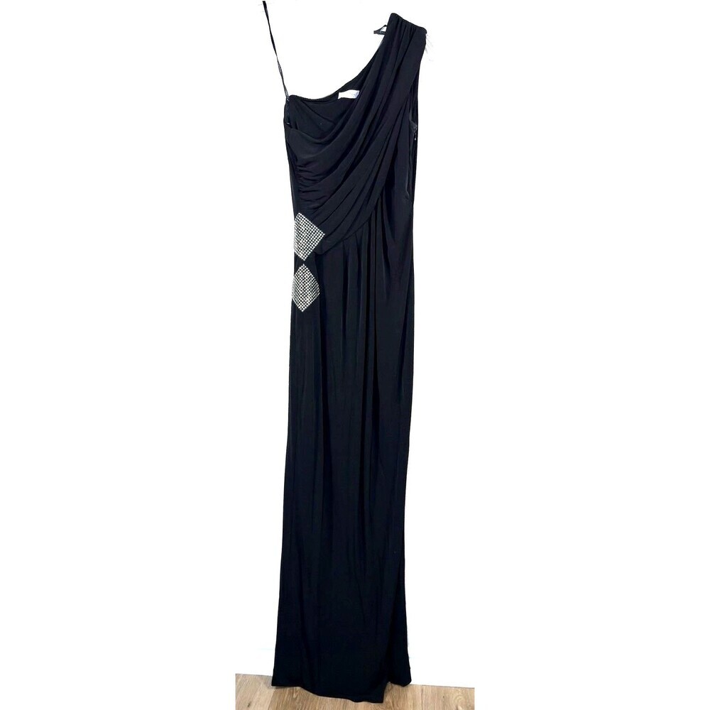 HOLIDAY PARTY DRESS One Shoulder Black Rhinestone Maxi 4 Calvin Klein